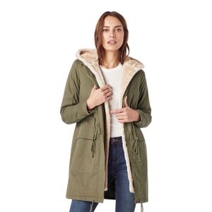 JustFab Removable Faux Fur Hood Parka Olive Green Jacket